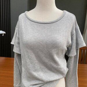 Sanctuary Ruffle Sweatshirt‎ Metallic Silver Light Gray Pullover Women’s Size XS